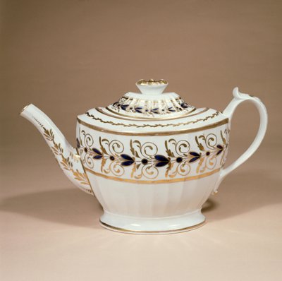 Staffordshire teapot by Miles Mason, fluted and gilded, early 19th century by English School